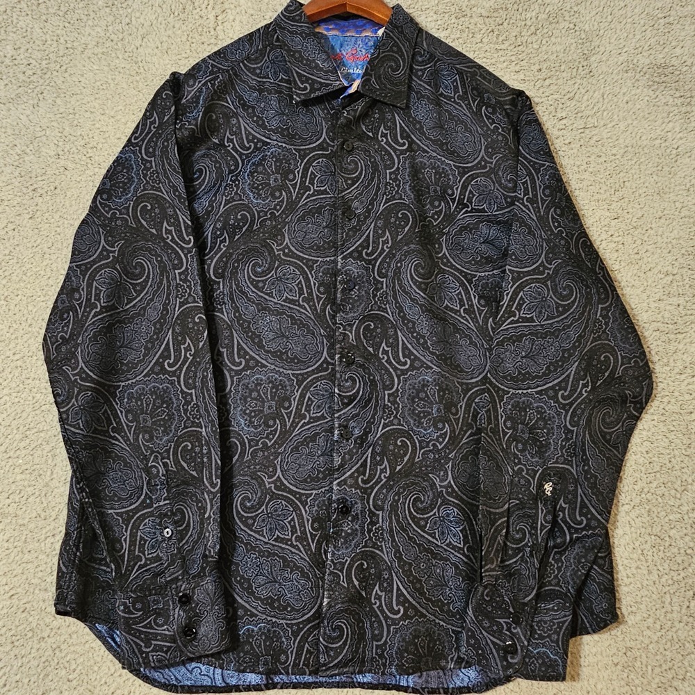 Robert Graham‎ Limited Edition Pure Silk Blue Paisley Button Down Shirt Size 2XL